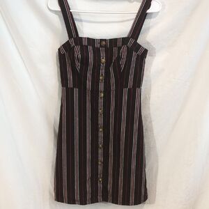 Hollister | Striped Dress Adjustable Straps Black Red White Button Front | XS